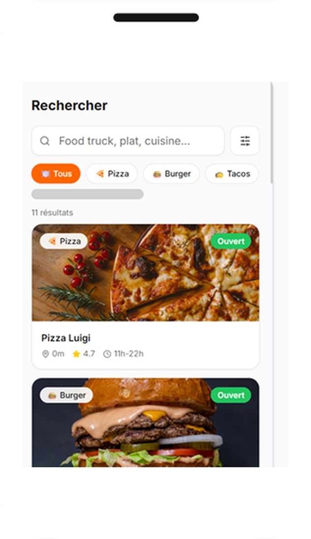 Maquette Loktruck : recherche et découverte des food trucks